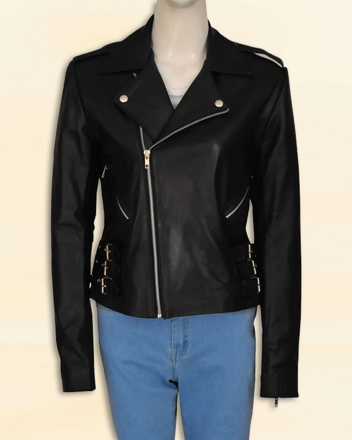 Upgrade your wardrobe with this timeless Kim Kardashian-inspired leather jacket in American style