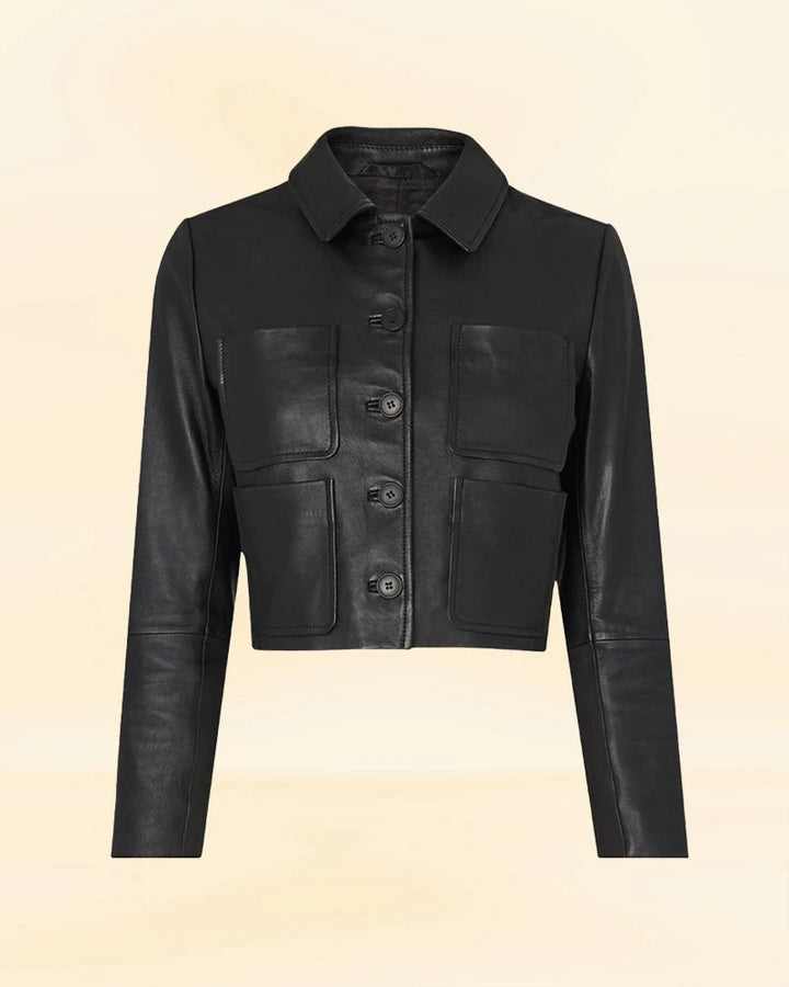 Jenna Ortega's stylish leather jacket from the Netflix series Wednesday in USA market