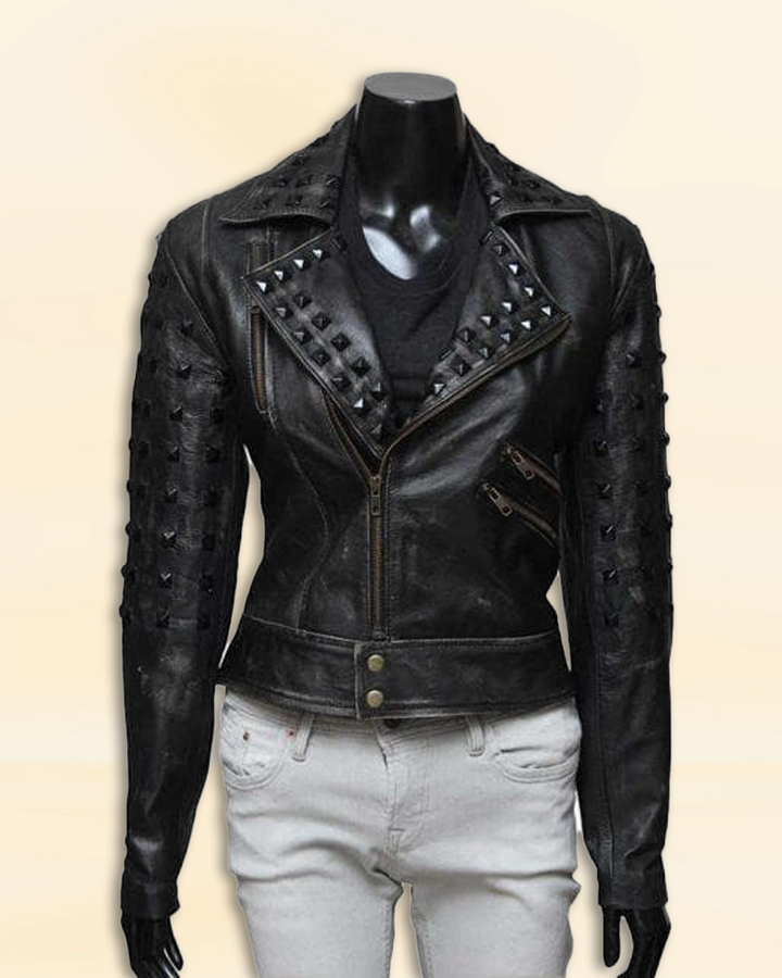 Jennifer Lawrence Black Biker Leather Jacket - Rock a fierce look with this black biker leather jacket worn by the talented Jennifer Lawrence. in USA market