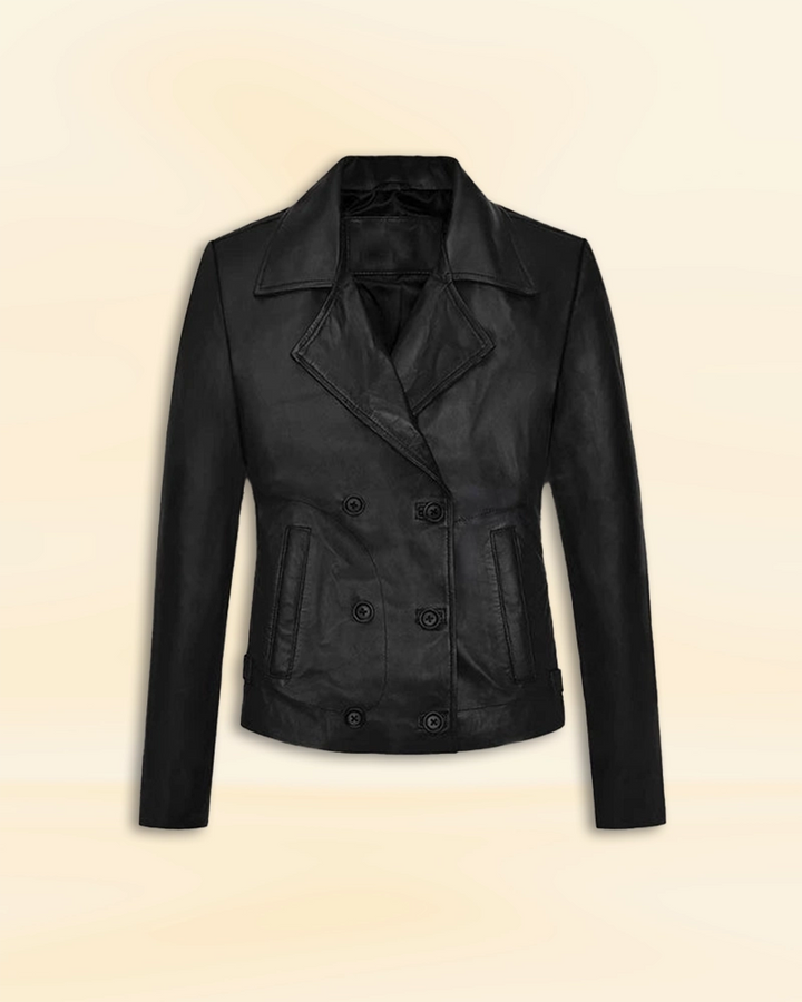 Stylish black leather jacket worn by Jennifer Lawrence for a chic vibe in USA market