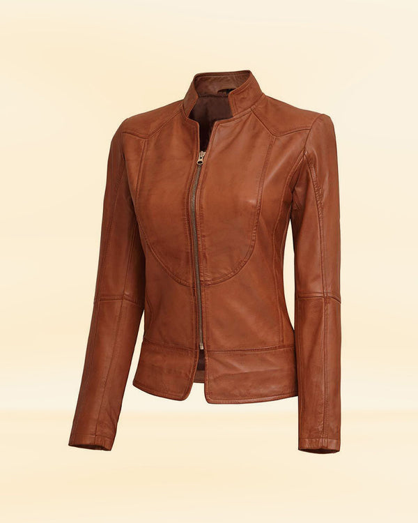 Buy Women's Brown Leather Biker Jacket