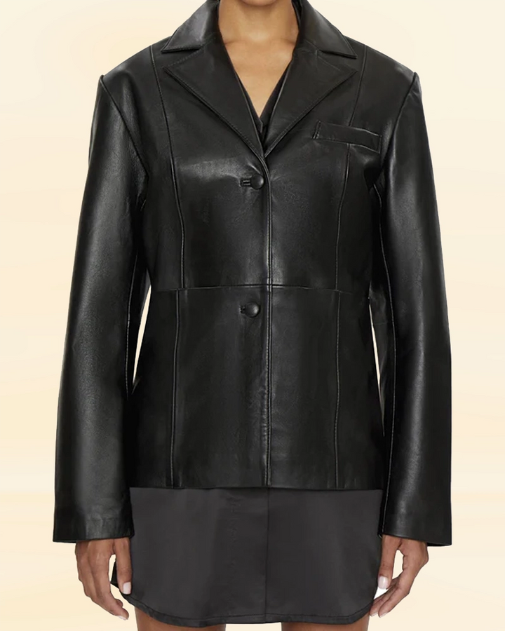 Kendall Jenner Black Leather Blazer - Rock a sleek and sophisticated look with this black leather blazer worn by the stylish Kendall Jenner. in USA market