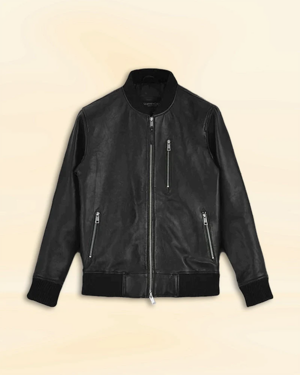 Premium black leather jacket worn by David Duchovny in France style