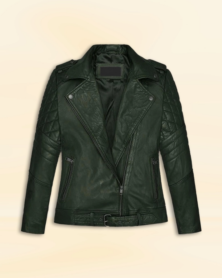 Victoria Justice Elegant Green Real Leather Jacket - Step into elegance with this stunning green real leather jacket, worn by the talented Victoria Justice. in USA market