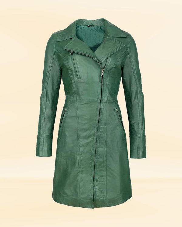 Women's Green Trenchcoat | Leather Trenchcoat