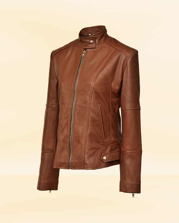 Buy Women's Brown Leather Biker Jacket
