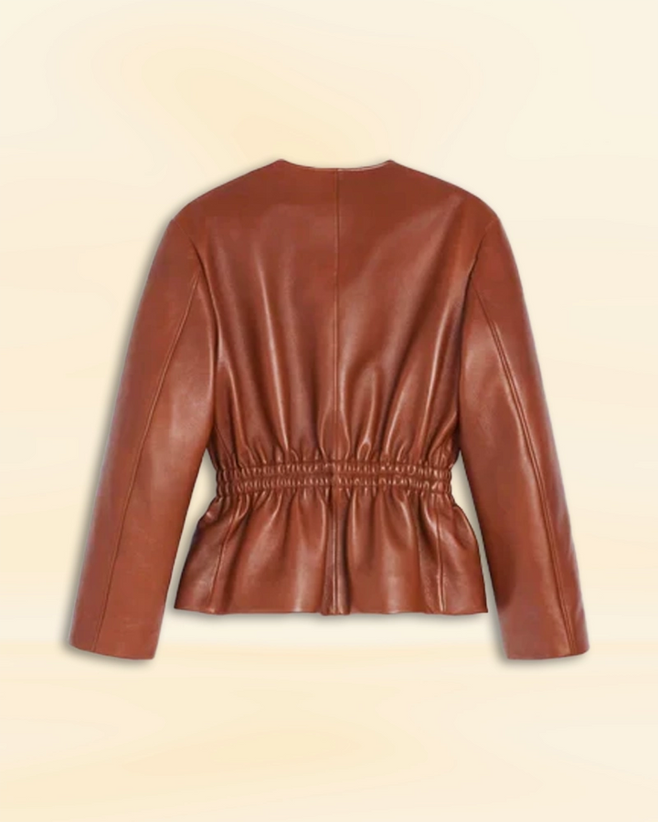 Stylish brown color leather jacket for women in American style