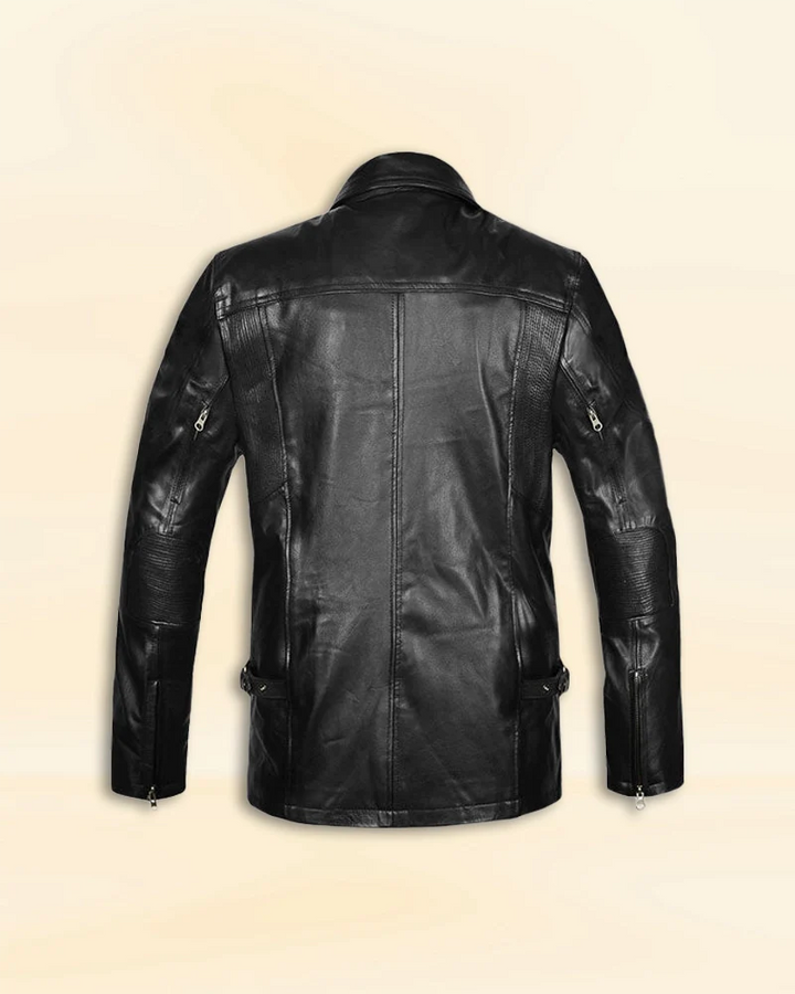 Futuristic Black Leather Jacket - Step into the future with this sleek black leather jacket, reminiscent of the style seen in Terminator Genisys. in American style