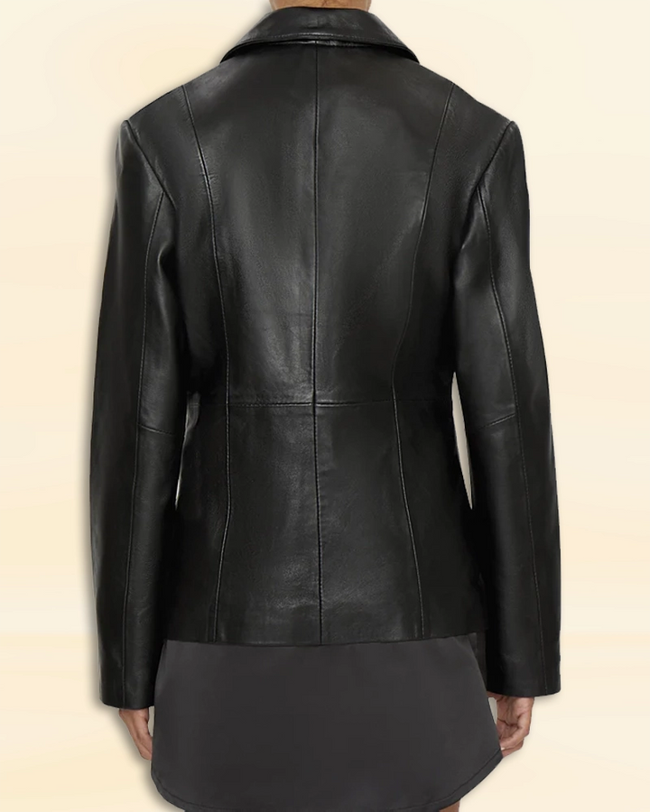 Black Leather Blazer Worn By Kendall Jenner - Elevate your fashion game with this trendy black leather blazer, as seen on model and influencer Kendall Jenner. in American style