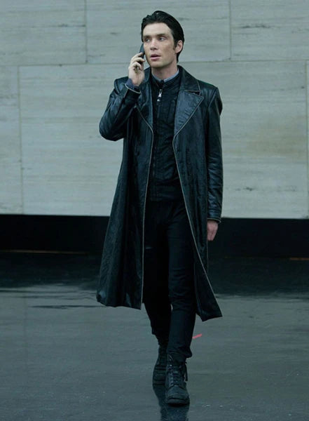 In Time Long Leather Coat worn by Cillian Murphy
