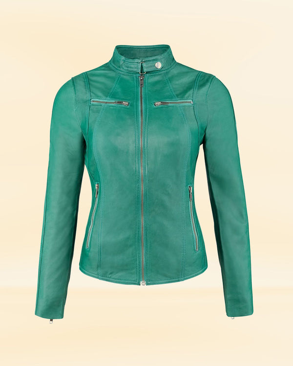 Women's Green Leather Jacket | Green Biker Jacket