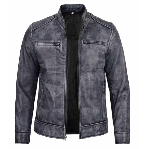 Buy Mens Dodge Black and White Waxed Racer Leather Jacket