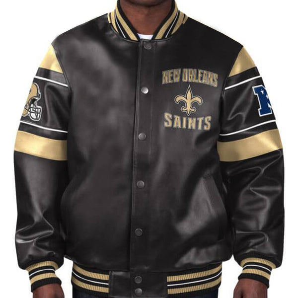 NFL Team New Orleans Saints Multicolor Leather Jacket by TP