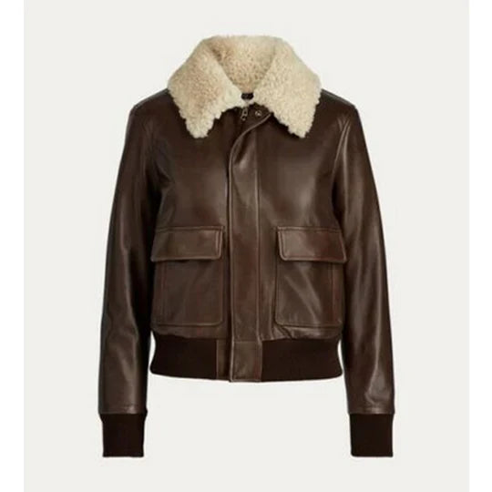 Women's Aviator Sheepskin Faux Shearling Motorbike Leather Bomber Jacket by TJS in USA