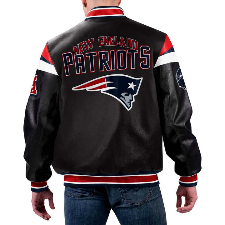 NFL New England Patriots leather jacket front view in USA