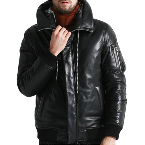 Sheepskin Leather Jacket For Men Goose Down Winter Coat Warm & Thick Outwear