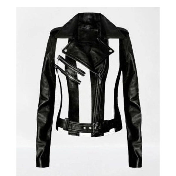 Buy Women's And Girl's White And Black Stylish Two Tone Biker Jacket