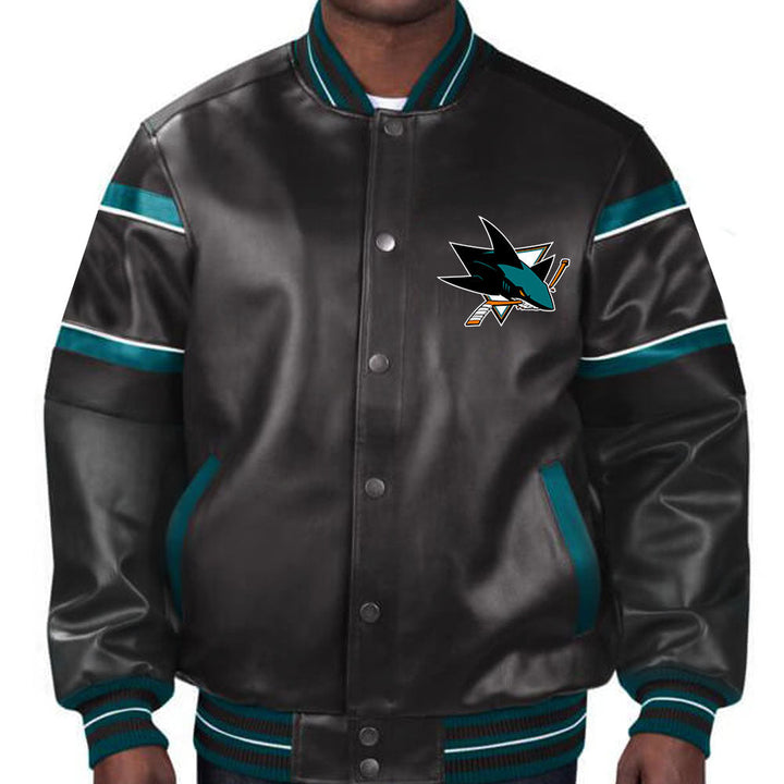 San Jose Sharks leather jacket - team emblem on chest in USA