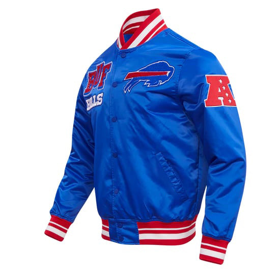 Stylish men's satin jacket featuring Buffalo Bills logo
