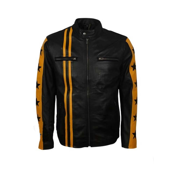 Buy MEN'S YELLOW & BLACK CAFE RACER LEATHER JACKET
