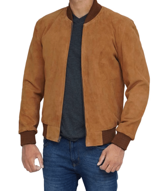 Men's bomber brown suede leather jacket in USA
