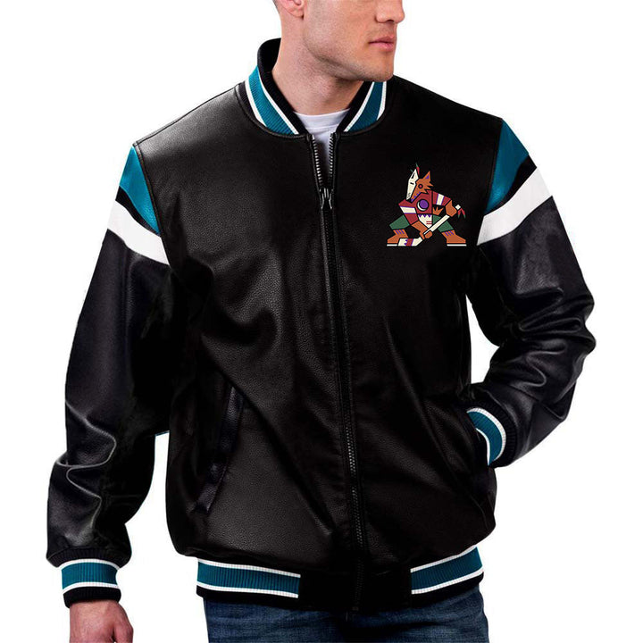 The Pricy NHL Jacket in Leather Featuring Arizona Coyotes in Black in France style