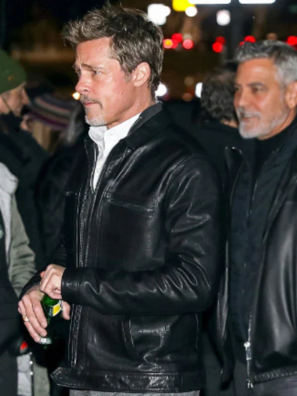 Side View Wolves 2024 Brad Pitt Leather Jacket
