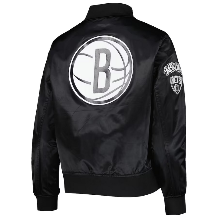 Brooklyn Nets Women's Black Satin Full-Snap Jacket in American Market