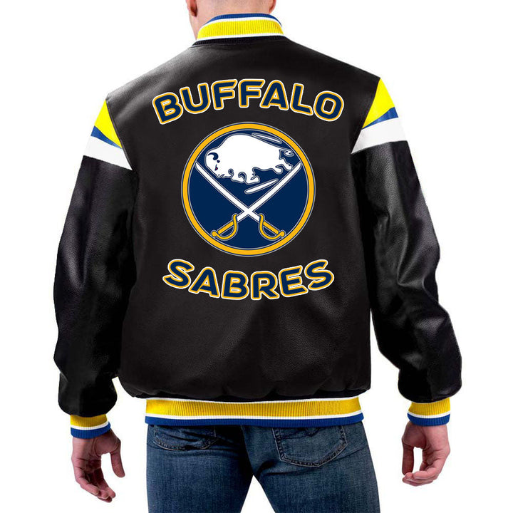 NHL Jacket in Navy Leather Showcasing Buffalo Sabres by The Pricy in USA