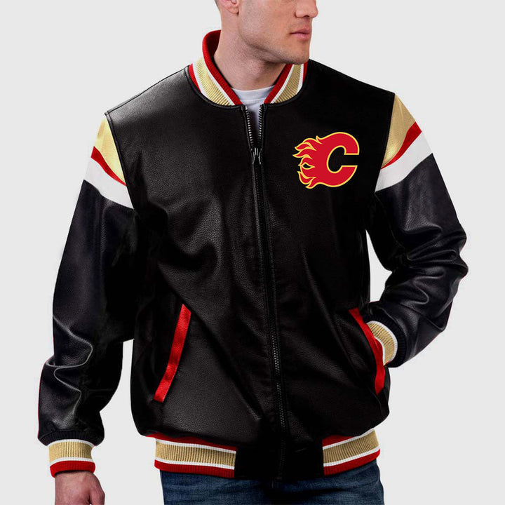 The Pricy NHL Calgary Flames Leather Jacket in France style