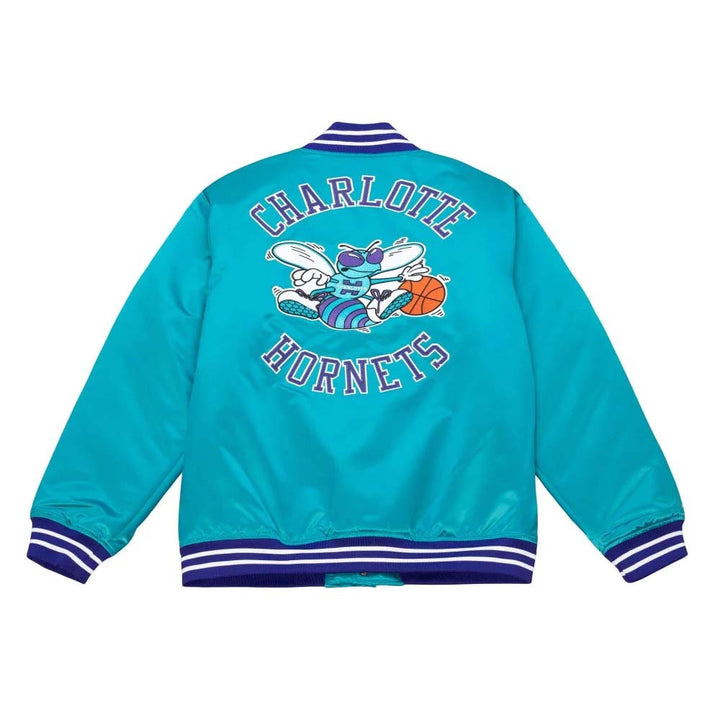 NBA Charlotte Hornets Mitchell & Ness satin jacket with vibrant team colors in USA