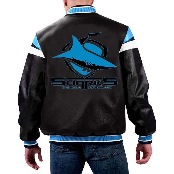 NRL Cronulla-Sutherland Leather Jacket by The Pricy in USA