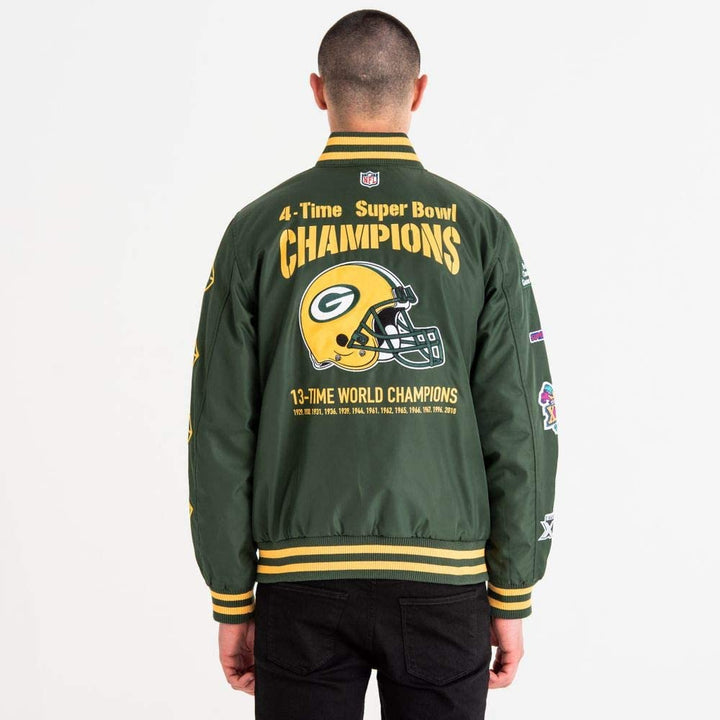 Packers jacket with championship sleeve patches and chest logo

