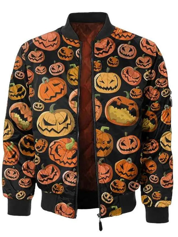Jacket with Halloween pumpkin pattern on a black background