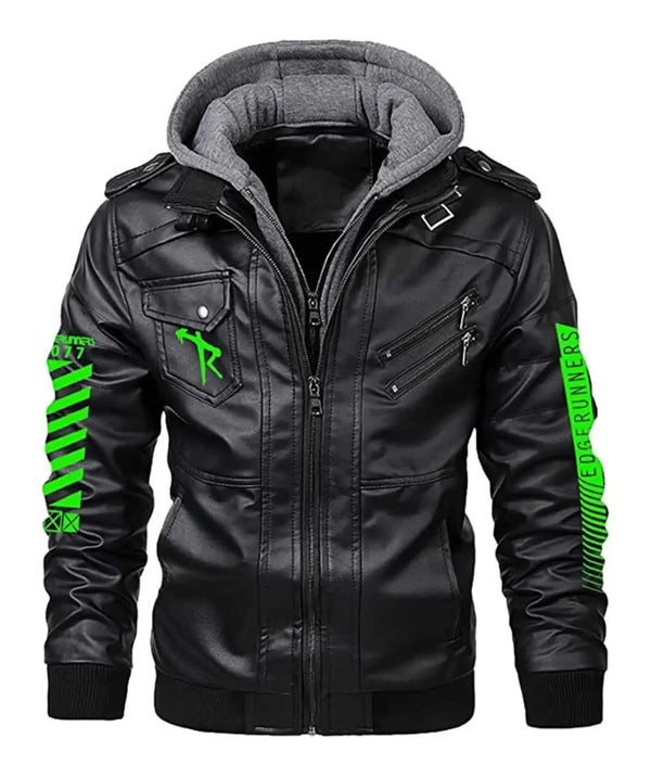Halloween gaming Handmade Edge-runners 2077 Bomber Leather Jacket