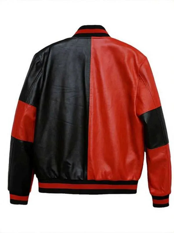 Red and black leather jacket on a white background