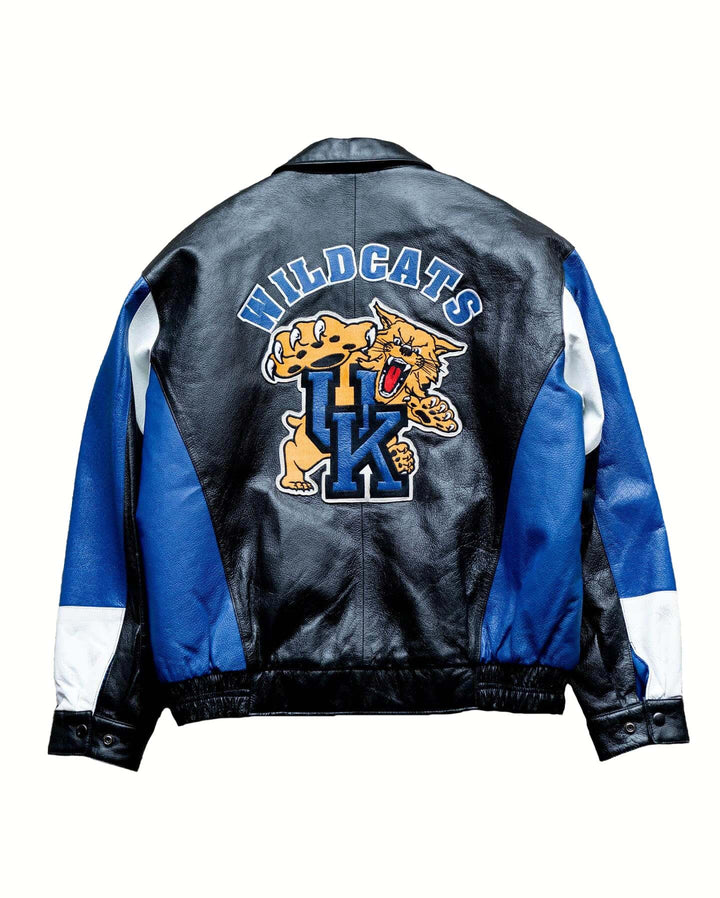 NCCA Kentucky Wildcats Black Blue Leather Jacket in uk