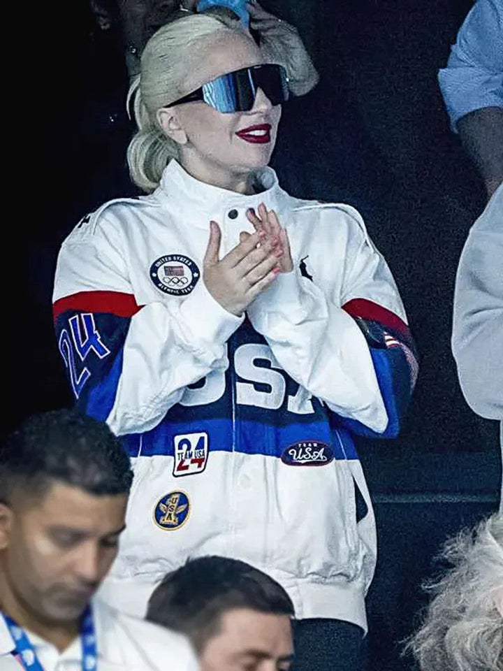 Fashionable Women's Leather Jacket Inspired by Lady Gaga for 2024 Olympics
