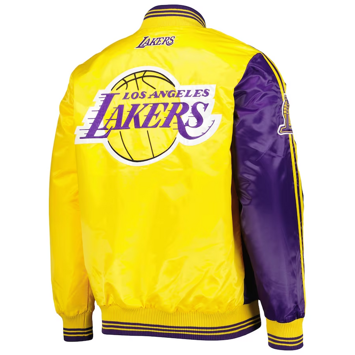 Men's Lakers Fast Break full-snap satin jacket with team colors in American Market