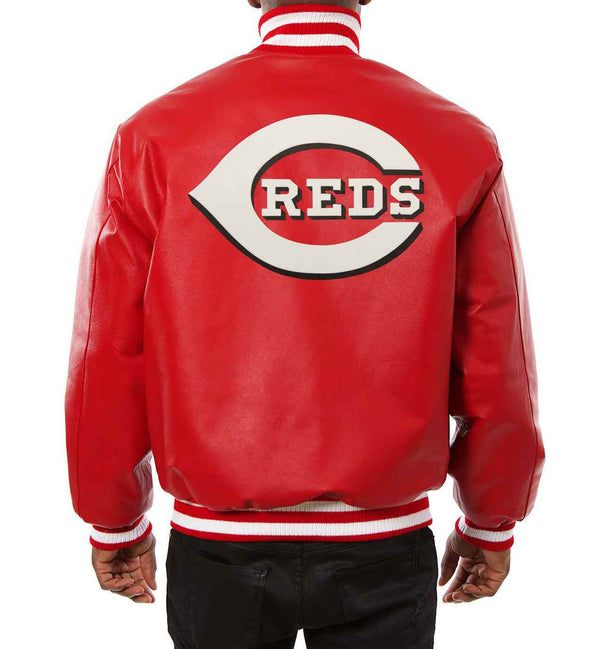 MLB Red Cincinnati Reds Leather Jacket by TP