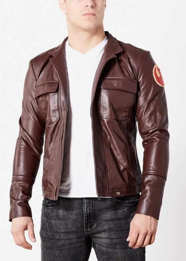 Men's brown leather jacket inspired by Rebel Alliance in American Style