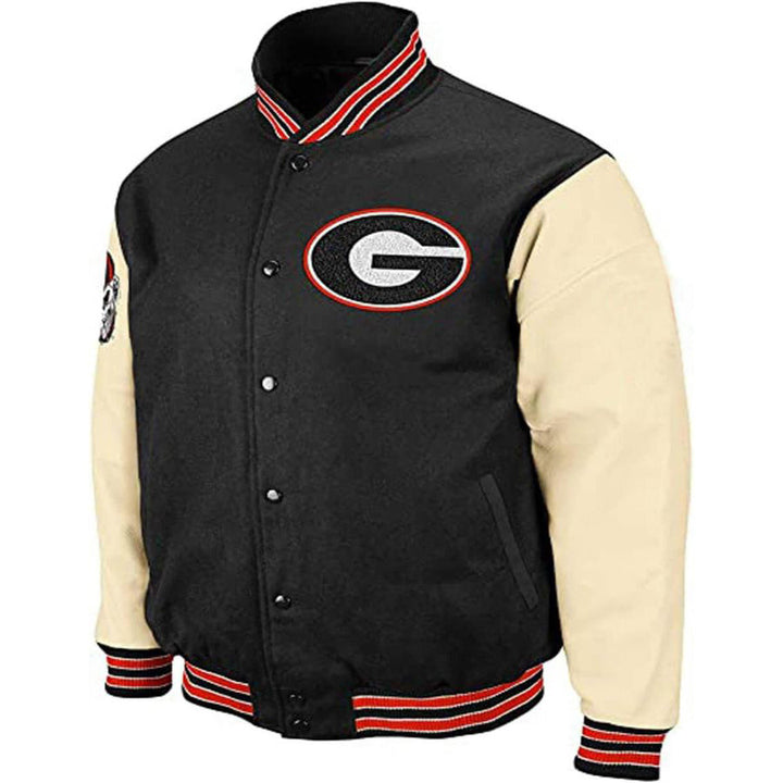 NCAA Georgia Bulldog Black And Cream Varsity Jacket in usa