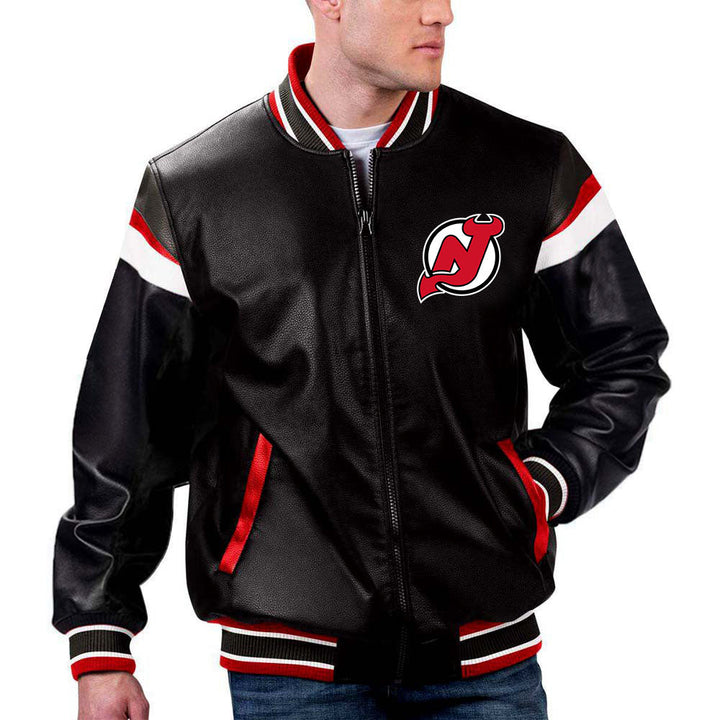 The Pricy NHL New Jersey Devils Varsity Leather Jacket in France style