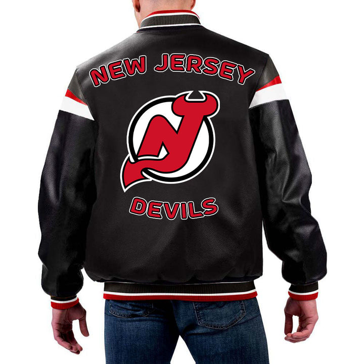 NHL New Jersey Devils Varsity Leather Jacket by The Pricy in USA