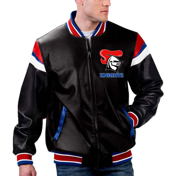 The Pricy NRL Newcastle Leather Jacket in France style