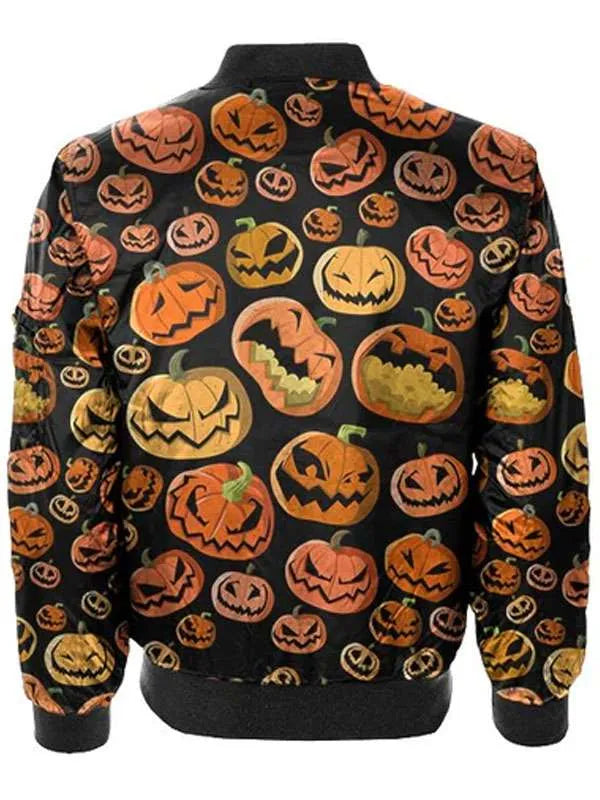 Black jacket with Halloween pumpkin pattern on a white background