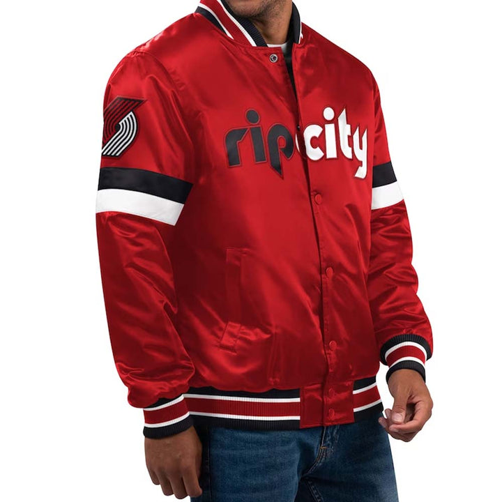 Men's Trail Blazers Home Game satin jacket with full-snap closure in American Style