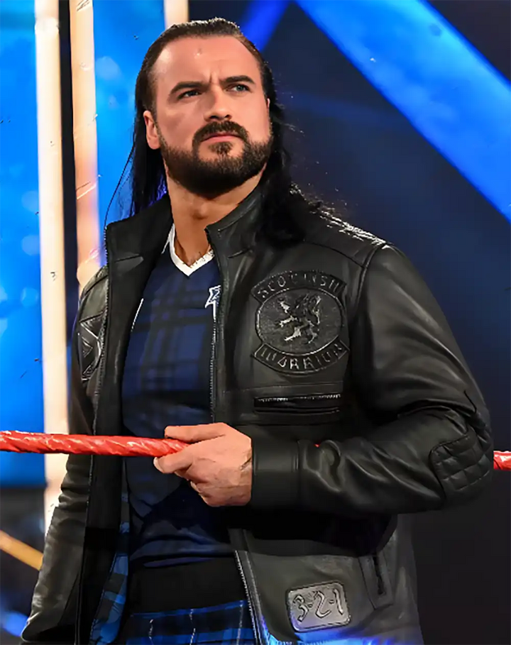 Drew McIntyre Smackdown Black Leather Jacket for men in USA