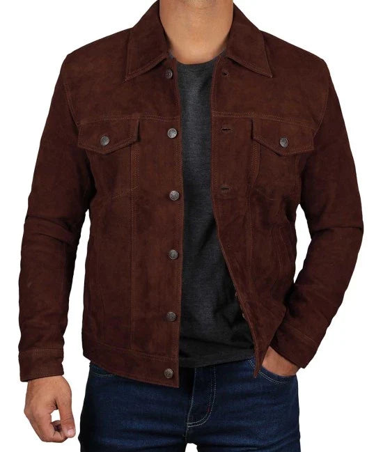 Men's brown suede jacket in France style