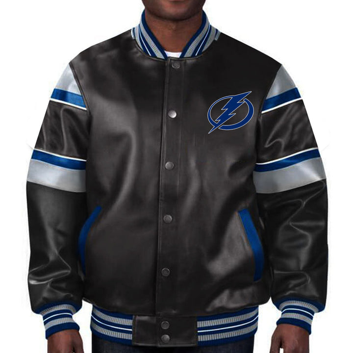 Sport this sleek Tampa Bay Lightning leather jacket, a testament to the team's electrifying prowess and your steadfast support in USA